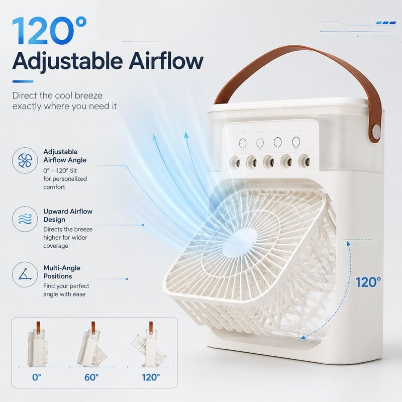 ECVV Portable Mini Fan Air Conditioner Evaporative Cooler with Humidifier, 350ml USB Personal Air Cooler Fan, 3 Speeds, 7 Color LED Night Light, Water Tank Cooling for Home, Office, Bedroom & Travel - Image 5
