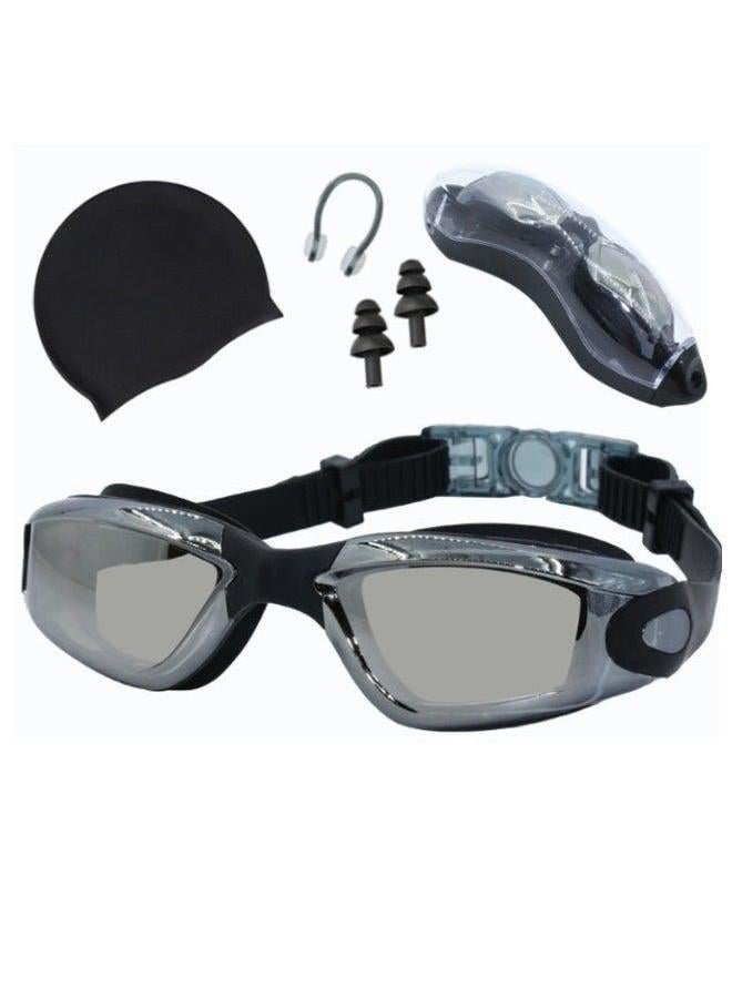 Generic Waterproof Swimming Goggles - Anti Fog and UV Protection Swim Kit Comes With Storage Box Nose Clip Earplugs Cap, Portable - Image 1