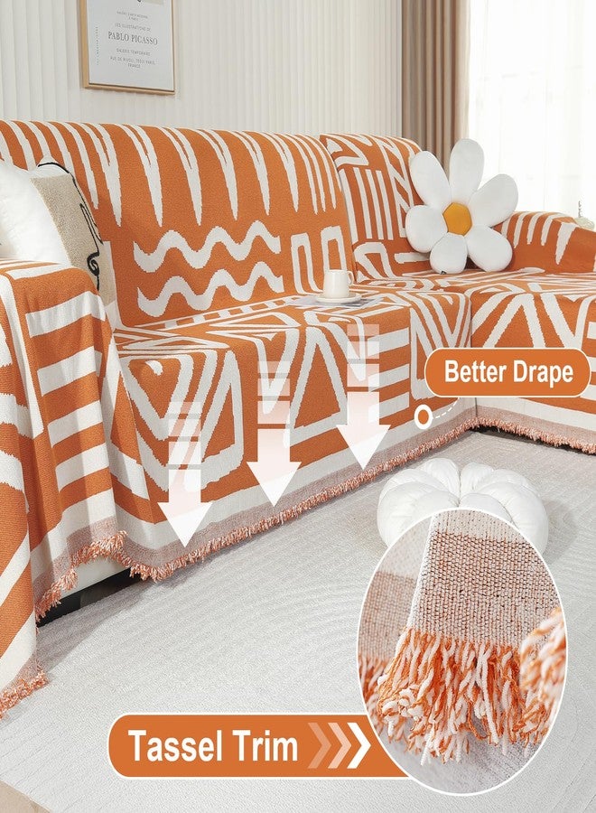 OstepDecor Sectional Couch Covers Sectional Sofa Cover 2 Pieces L Shape Couch Cover Blankets Boho Sofa Throw Covers Sofa Slipcover for Sectional Sofa Furniture Protector, (71"x118"+91"x134", Orange) - Image 3
