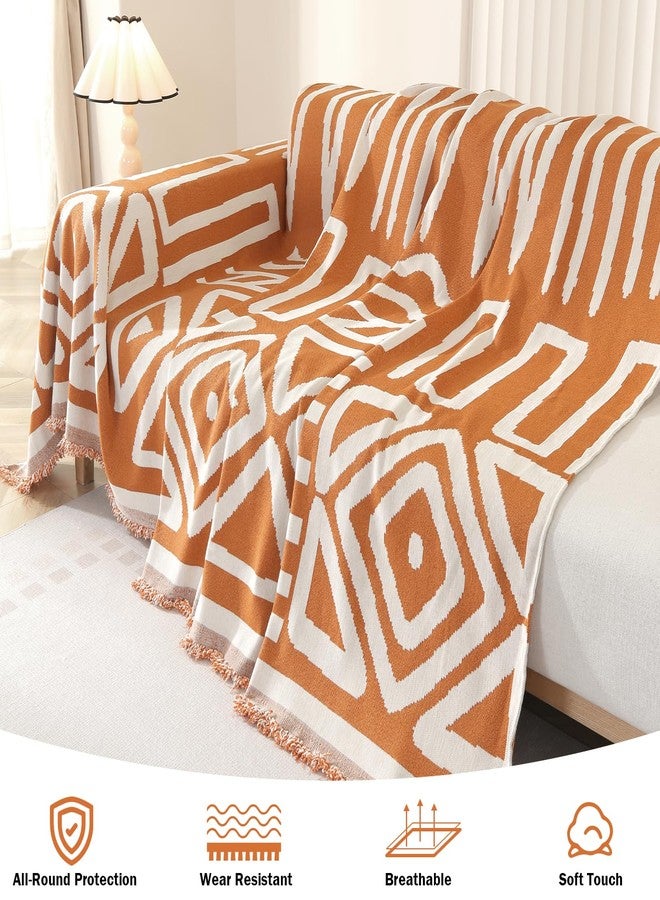 OstepDecor Sectional Couch Covers Sectional Sofa Cover 2 Pieces L Shape Couch Cover Blankets Boho Sofa Throw Covers Sofa Slipcover for Sectional Sofa Furniture Protector, (71"x118"+91"x134", Orange) - Image 2