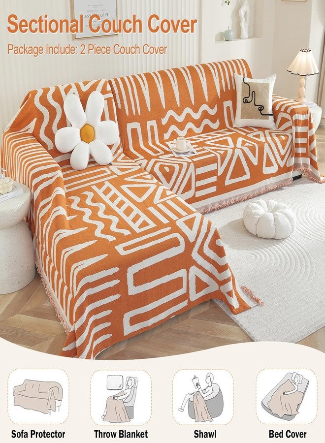 OstepDecor Sectional Couch Covers Sectional Sofa Cover 2 Pieces L Shape Couch Cover Blankets Boho Sofa Throw Covers Sofa Slipcover for Sectional Sofa Furniture Protector, (71"x118"+91"x134", Orange) - Image 4