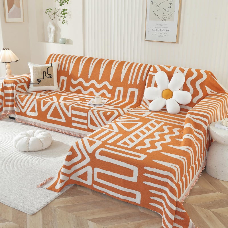OstepDecor Sectional Couch Covers Sectional Sofa Cover 2 Pieces L Shape Couch Cover Blankets Boho Sofa Throw Covers Sofa Slipcover for Sectional Sofa Furniture Protector, (71"x118"+91"x134", Orange) - Image 1