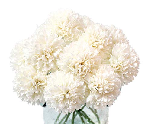 Louiesya Artificial Flowers, 10Pcs Fake Flowers Silk Artificial Chrysanthemum Ball Hydrangea Bridal Wedding Bouquet for Home Garden Party Wedding Decor (Cream) - Image 1