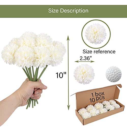 Louiesya Artificial Flowers, 10Pcs Fake Flowers Silk Artificial Chrysanthemum Ball Hydrangea Bridal Wedding Bouquet for Home Garden Party Wedding Decor (Cream) - Image 2