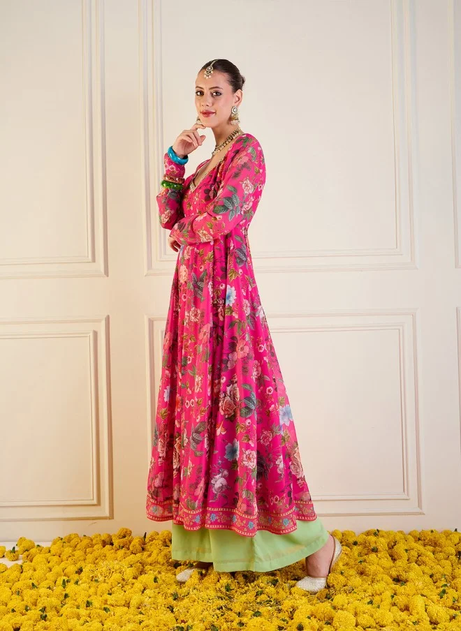 SASSAFRAS Floral Printed Sequinned Anarkali Kurta for Women