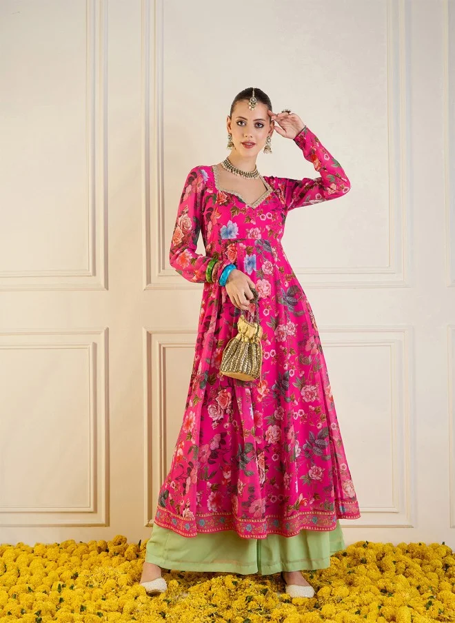 SASSAFRAS Floral Printed Sequinned Anarkali Kurta for Women