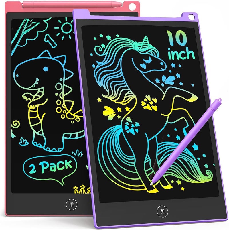 TECJOE 2 Pack 10 Inch LCD Writing Tablet, Colorful Doodle Board Electronic Drawing Pads, Kids Travel Games Learning Toys Christmas Birthday Gifts for 3 4 5 6 7 Year Old Boys Girls Toddlers - Image 1