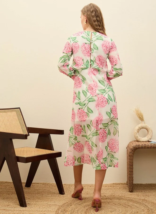 ساسافراس Floral Print Chiffon A-Line Midi Dress for Women