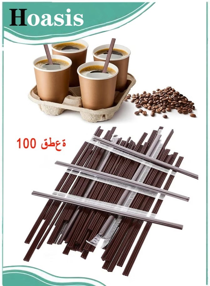 Hoasis 100 Pieces Coffee Stir Sticks Individual Wrapped, Disposable Three-Hole Design Stirring Rod for Tea Beverages, Hot Drinks Stirrers for Party BBQ Camping Restaurant (180mm) - Image 1