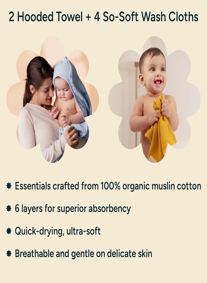 NINTARABABY Muslin Bath Set - 2 Hooded Towels (30" x 30") + 4 Multi-Purpose Wash Cloths (10" x 10"), Ultra-Soft, Hypoallergenic, Highly Absorbent, Quick-Drying, Gift for Newborns & Toddlers - Image 3