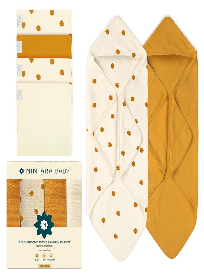 NINTARABABY Muslin Bath Set - 2 Hooded Towels (30" x 30") + 4 Multi-Purpose Wash Cloths (10" x 10"), Ultra-Soft, Hypoallergenic, Highly Absorbent, Quick-Drying, Gift for Newborns & Toddlers - Image 1