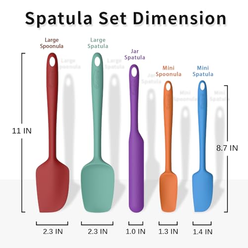 Coukre Silicone Spatula Set of 5,High Heat Resistant, Food Grade Silicone, Upgraded Extended Reinforced Handle,Dishwasher Safe, for Baking, Cooking (Pure Colorful B, Solid color) - Image 2