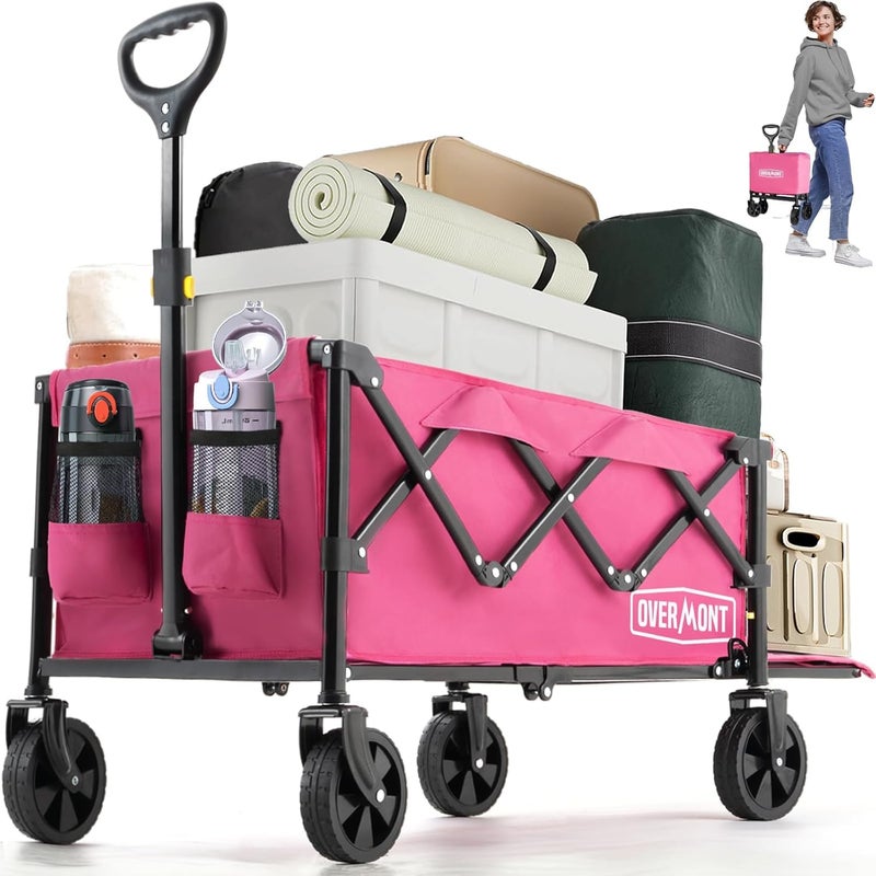 OVERMONT Collapsible Wagon with Tailgate - 220lbs Extended Lightweight Foldable Utility Wagons Folding Cart with Wheels - Small Garden Grocery Cart for Shopping,Grocery,Sports,Garden - Image 1