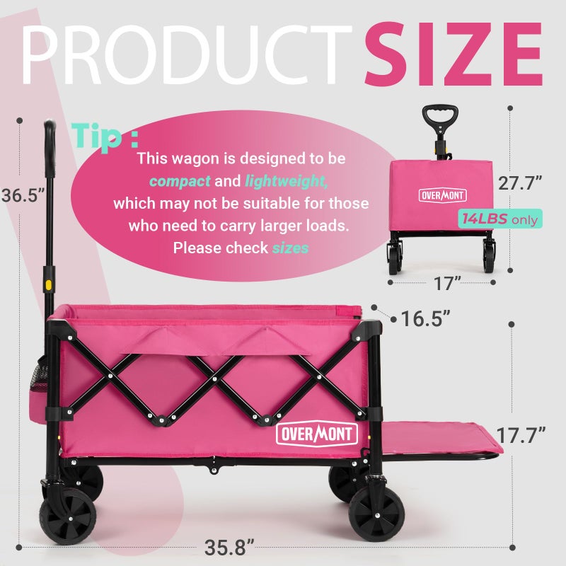 OVERMONT Collapsible Wagon with Tailgate - 220lbs Extended Lightweight Foldable Utility Wagons Folding Cart with Wheels - Small Garden Grocery Cart for Shopping,Grocery,Sports,Garden - Image 2
