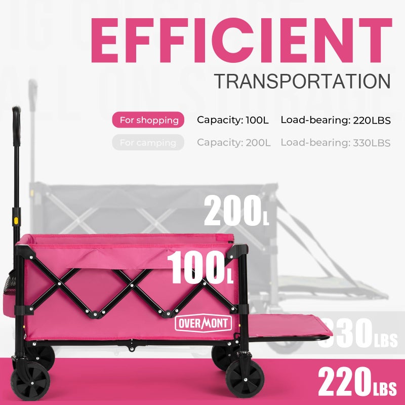 OVERMONT Collapsible Wagon with Tailgate - 220lbs Extended Lightweight Foldable Utility Wagons Folding Cart with Wheels - Small Garden Grocery Cart for Shopping,Grocery,Sports,Garden - Image 3