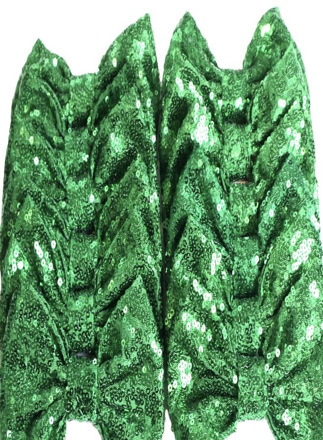 CLGIFT Hair Bow Set of 12, 5 Inches, Green, Sequin Bows - No Clips, DIY Fabric Hair Accessories for All Ages