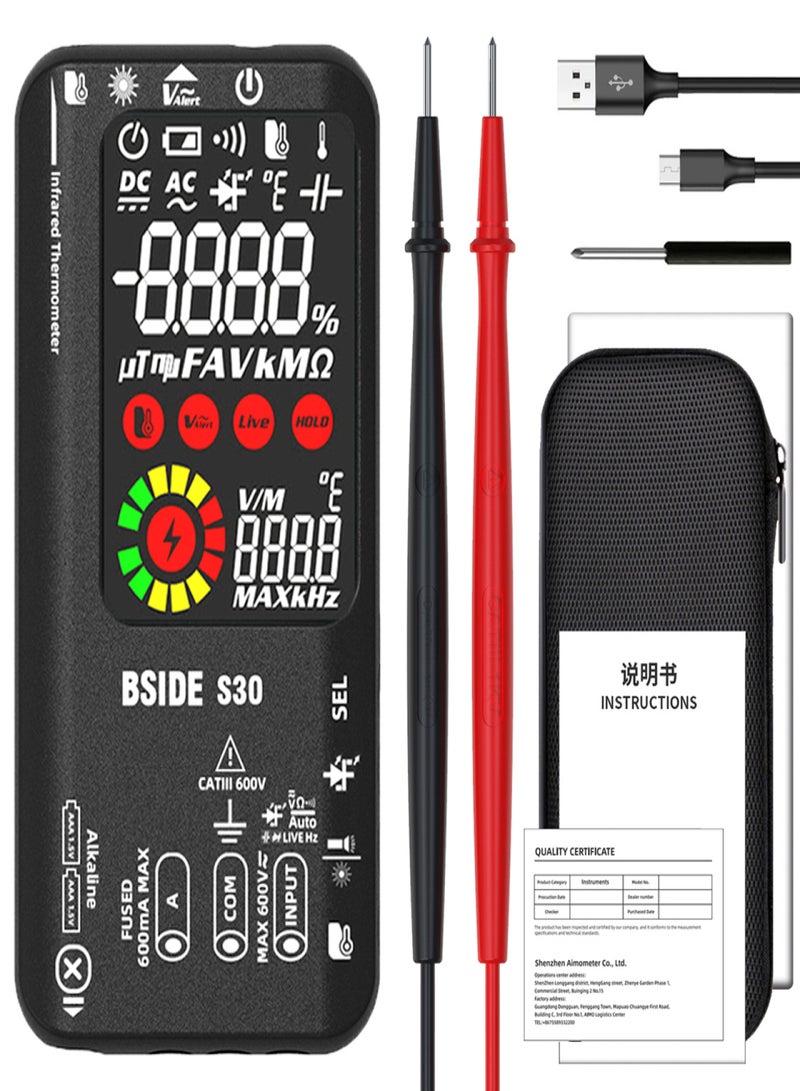 بي سايد BSIDE 4 في 1 مقياس متعدد رقمي بالأشعة تحت الحمراء ومقياس حرارة وقلم اختبار كهربائي ومحلل دوائر كهربائية وكاشف بشاشة LCD ملونة مقاس 3.5 بوصة ومقياس متعدد محمول باليد True RMS 9999 مقاومة للجهد والسعة الاحترافية - Image 1