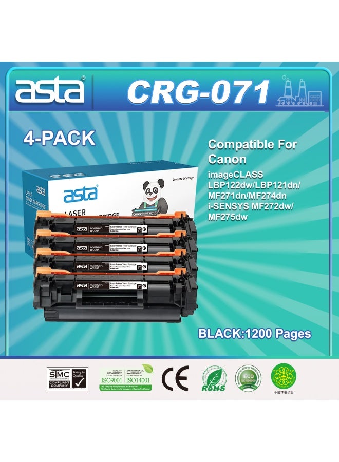 Asta 4-PACK ASTA CRG-071 Black Toner Cartridge For Canon imageCLASS LBP122dw LBP121dn MF271dn MF274dn i-SENSYS MF272dw MF275dw Printer CRG071 CRG 071 Bulk Replacement Pack Office Printing Supply For School And Government Departments - Image 1