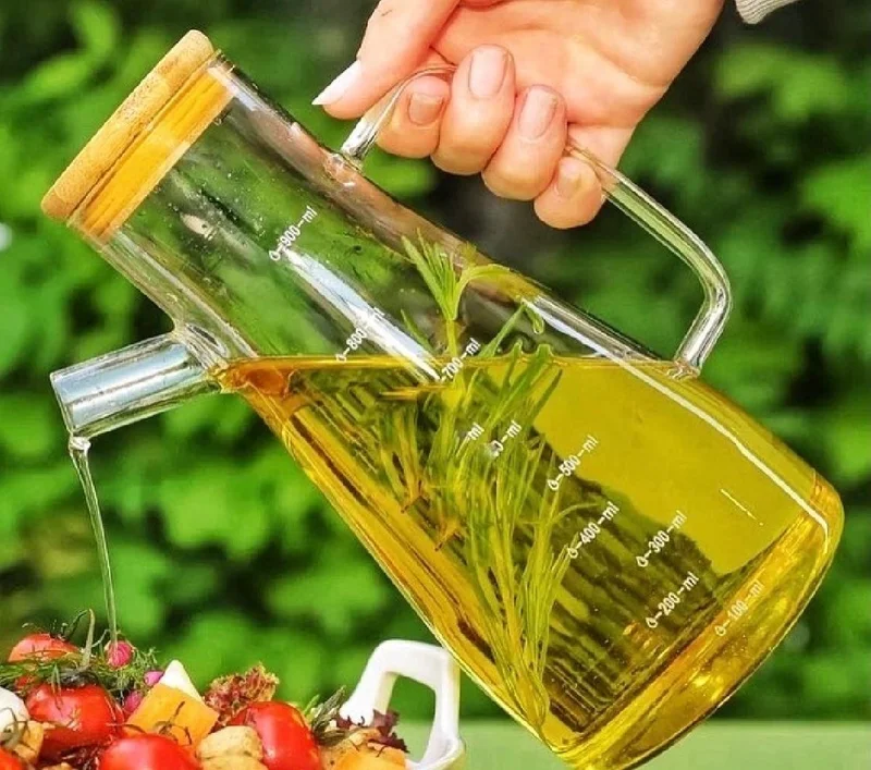 Safestore 900 ml Glass Oil Pot Vinegar Shaker Milk Storage Water Jug with Bamboo Lid