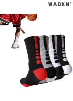 Men's Basketball Socks Running Training Boys Compression Cotton Socks Men's Sports Mid-Tube Socks High-Performance Thick Pad Sports Lightweight Breathable 4 Pairs