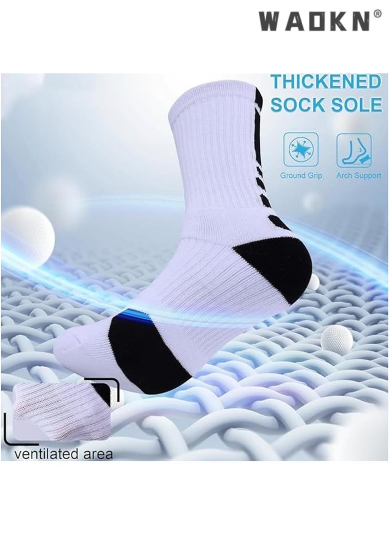 WAOKN - Men's Basketball Socks Running Training Boys Compression Cotton Socks Men's Sports Mid-Tube Socks High-Performance Thick Pad Sports Lightweight Breathable 4 Pairs - Image 1