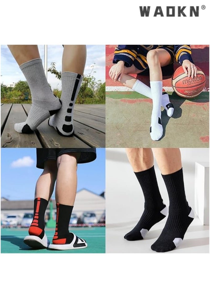 WAOKN - Men's Basketball Socks Running Training Boys Compression Cotton Socks Men's Sports Mid-Tube Socks High-Performance Thick Pad Sports Lightweight Breathable 4 Pairs - Image 1