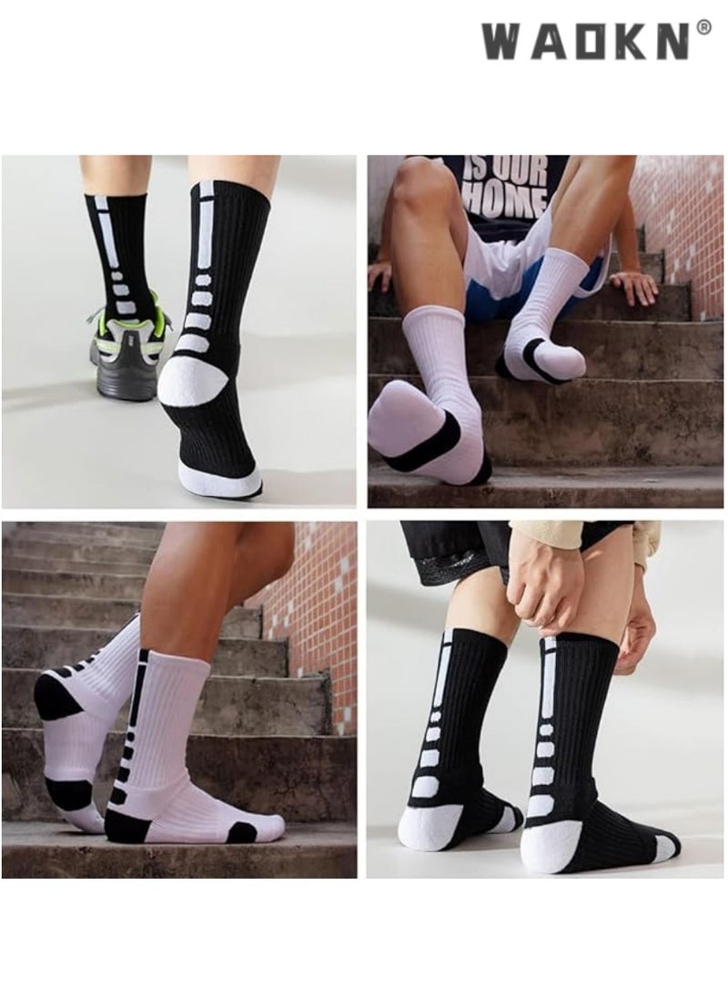 WAOKN - Men's Basketball Socks Running Training Boys Compression Cotton Socks Men's Sports Mid-Tube Socks High-Performance Thick Pad Sports Lightweight Breathable 4 Pairs - Image 1