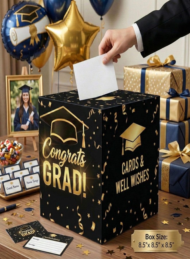 ChunRun 2026 Graduation Decorations Card Box Holder for Graduation Party, Congrats Grad Foldable Cardboard Decorations, 8.5 Inches Graduation Gift Box (Black) - Image 2