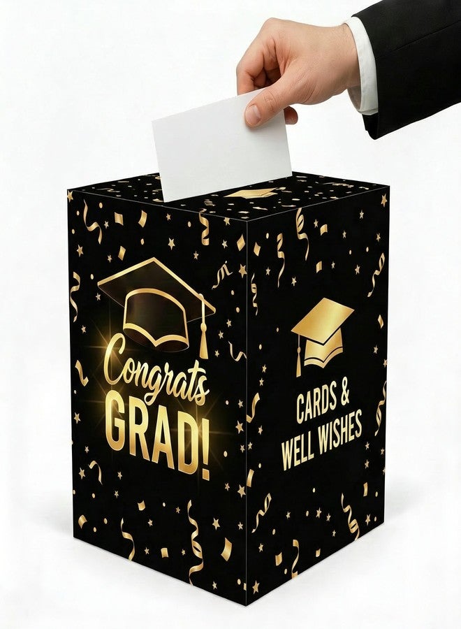 ChunRun 2026 Graduation Decorations Card Box Holder for Graduation Party, Congrats Grad Foldable Cardboard Decorations, 8.5 Inches Graduation Gift Box (Black) - Image 1