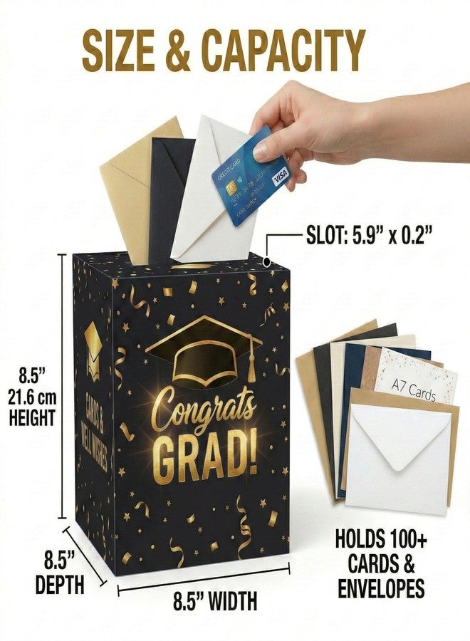 ChunRun 2026 Graduation Decorations Card Box Holder for Graduation Party, Congrats Grad Foldable Cardboard Decorations, 8.5 Inches Graduation Gift Box (Black) - Image 3