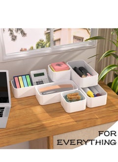 Excefore Drawer Storage Box Set 6 PCS Stackable Drawer Organizers Set Versatile Desk Storage Bins for Makeup Tableware Organizer Box Vanity Drawer Organizer Trays Bathroom Bedroom Kitchen Office White  - Image 4