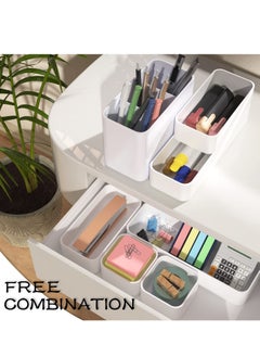 Excefore Drawer Storage Box Set 6 PCS Stackable Drawer Organizers Set Versatile Desk Storage Bins for Makeup Tableware Organizer Box Vanity Drawer Organizer Trays Bathroom Bedroom Kitchen Office White  - Image 5
