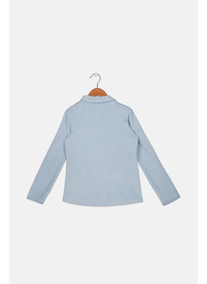 Tchibo Kids Girl Full Zip Embroidered Fleece Jacket, Light Blue  - Image 2