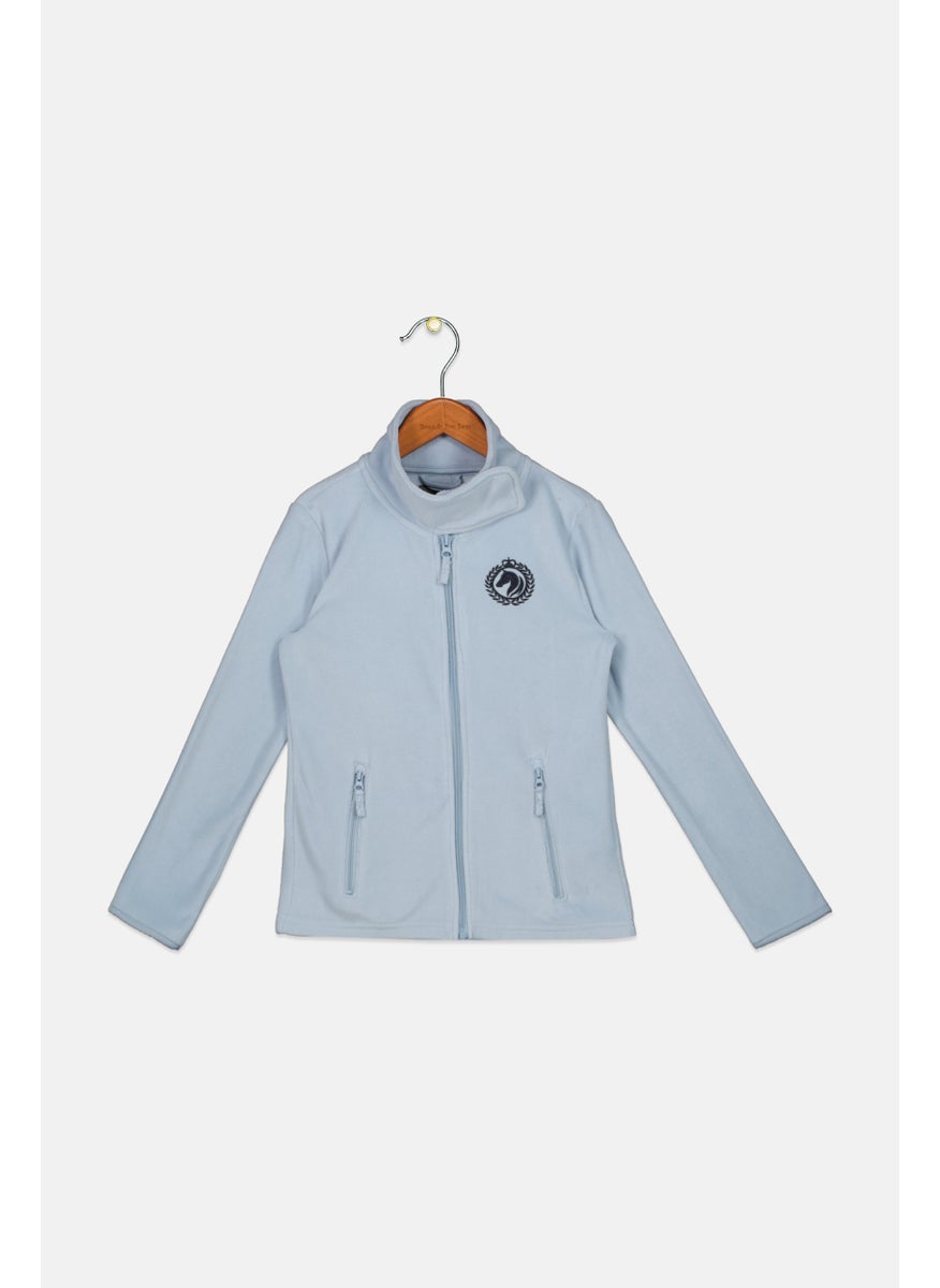 Tchibo Kids Girl Full Zip Embroidered Fleece Jacket, Light Blue  - Image 1