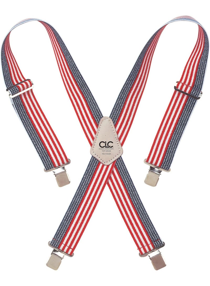 Custom Leathercraft Custom Leathercraft110USA Heavy Duty Elastic Work Suspenders, USA Flag Print 