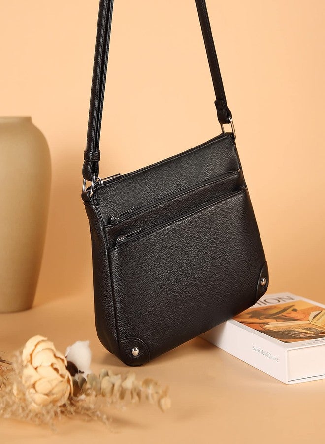 WESTBRONCO Crossbody Bags for Women, Medium Size Shoulder Handbags, Satchel Purse with Multi Zipper Pocket Black - Image 3