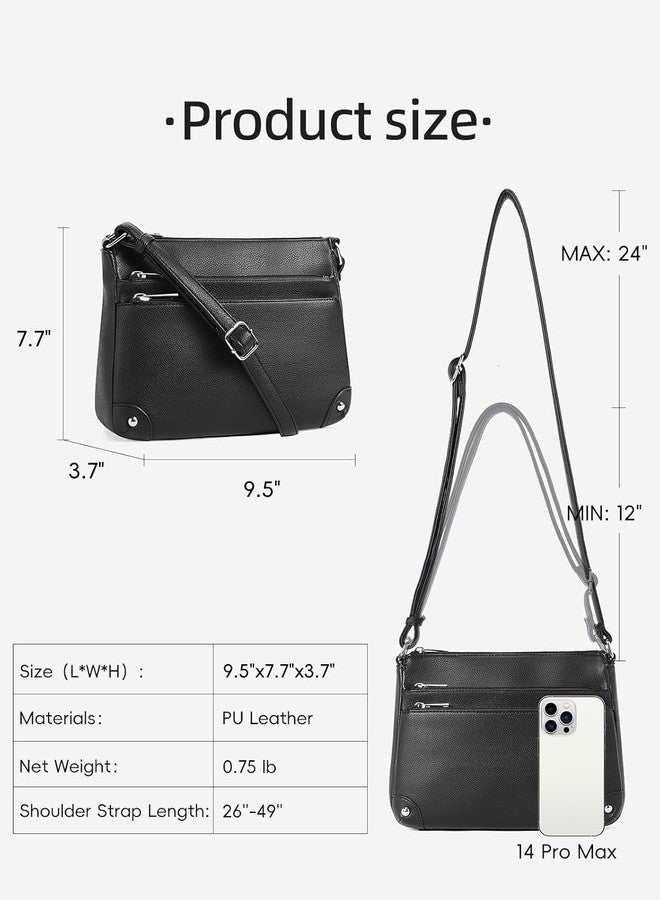 WESTBRONCO Crossbody Bags for Women, Medium Size Shoulder Handbags, Satchel Purse with Multi Zipper Pocket Black - Image 4