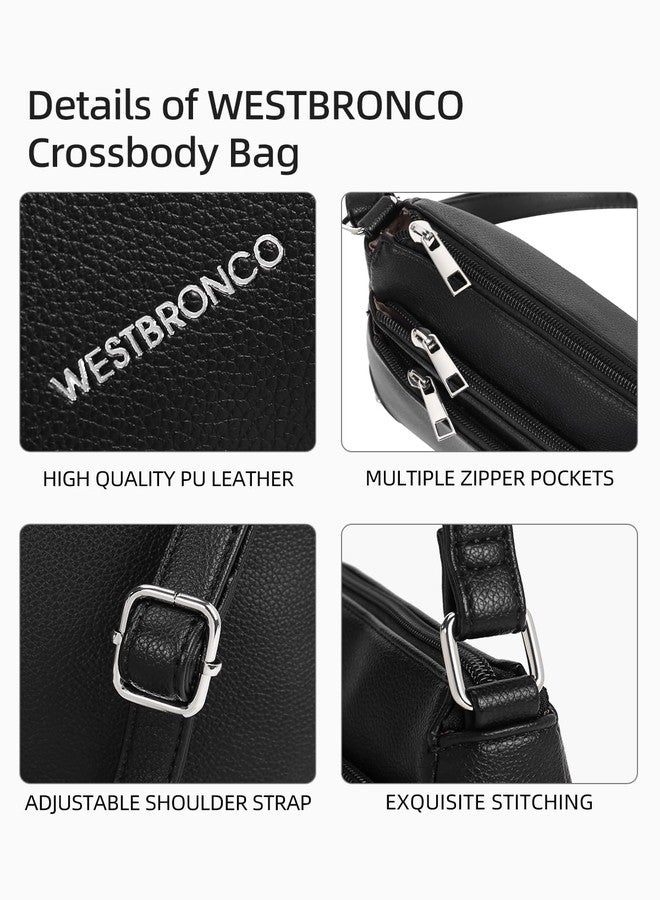 WESTBRONCO Crossbody Bags for Women, Medium Size Shoulder Handbags, Satchel Purse with Multi Zipper Pocket Black - Image 5