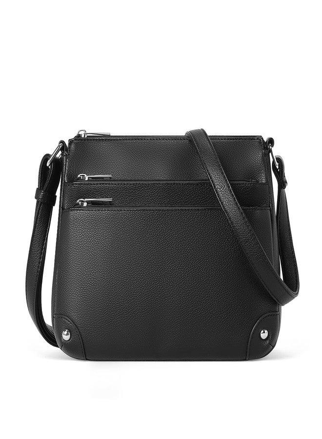 WESTBRONCO Crossbody Bags for Women, Medium Size Shoulder Handbags, Satchel Purse with Multi Zipper Pocket Black - Image 1