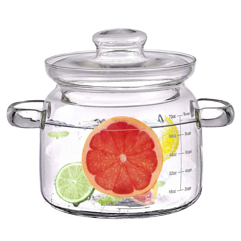 Jjojcll 2.3L(75oz) Glass Cooking Pot with Lidï¼ŒHandmade Borosilicate Glass Stockpot with Graduations - Glass Saucepan with Cover for Cooking and Serving - Image 1
