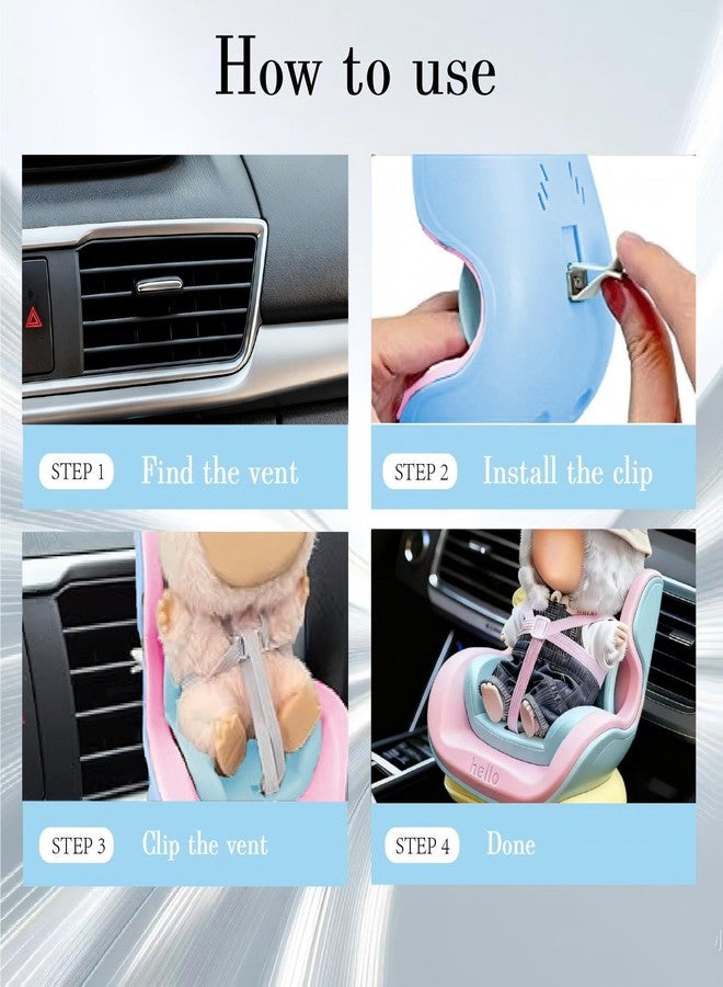FENNIDICE Doll Car Seat for 17cm Dolls, Cute Toy Car Seat with Clip and Removable Magnetic Base Stand, Car Interior Decor for Doll Toy Ornament Display (Blue Pink) - Image 4