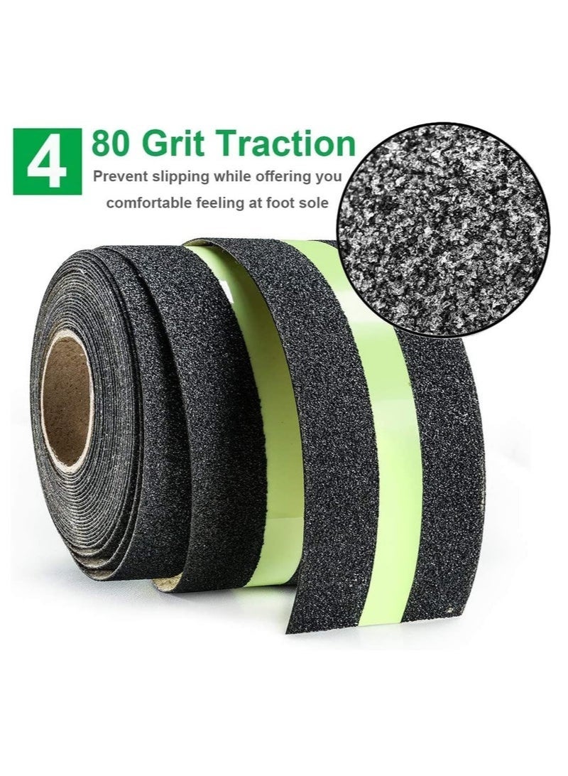 Anti Slip Safety Grip Tape 2inx16.4ft Green Glowing in The Dark Non Skid Stage Safety Tape High Traction Grit Stairs Tape Hazard Caution Warning Tape for Steps (2"×16.4, Green&Black) - Image 5