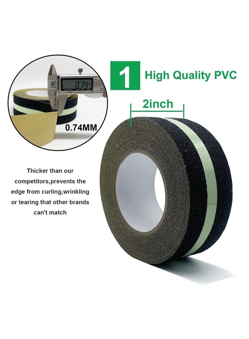 Anti Slip Safety Grip Tape 2inx16.4ft Green Glowing in The Dark Non Skid Stage Safety Tape High Traction Grit Stairs Tape Hazard Caution Warning Tape for Steps (2"×16.4, Green&Black) - Image 2