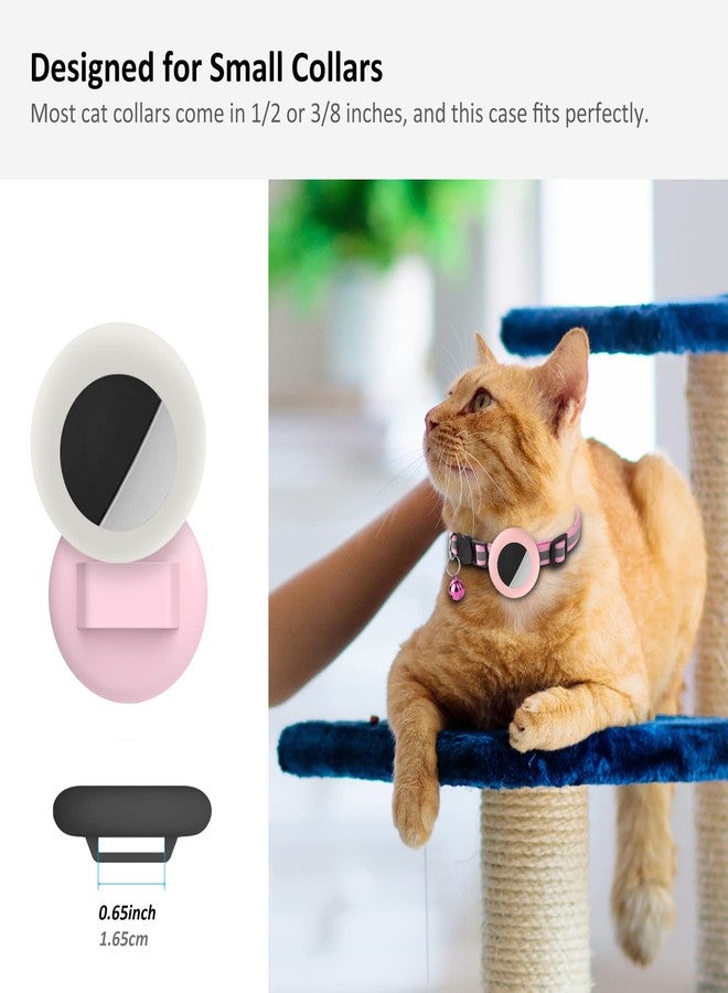 SimpleThings 2022 AirTag Cat Collar Holder, Small AirTag Compatible Case, 2Pack Waterproof Cover for Pet Collar Within 3/8 inch (Pink&White) - Image 2