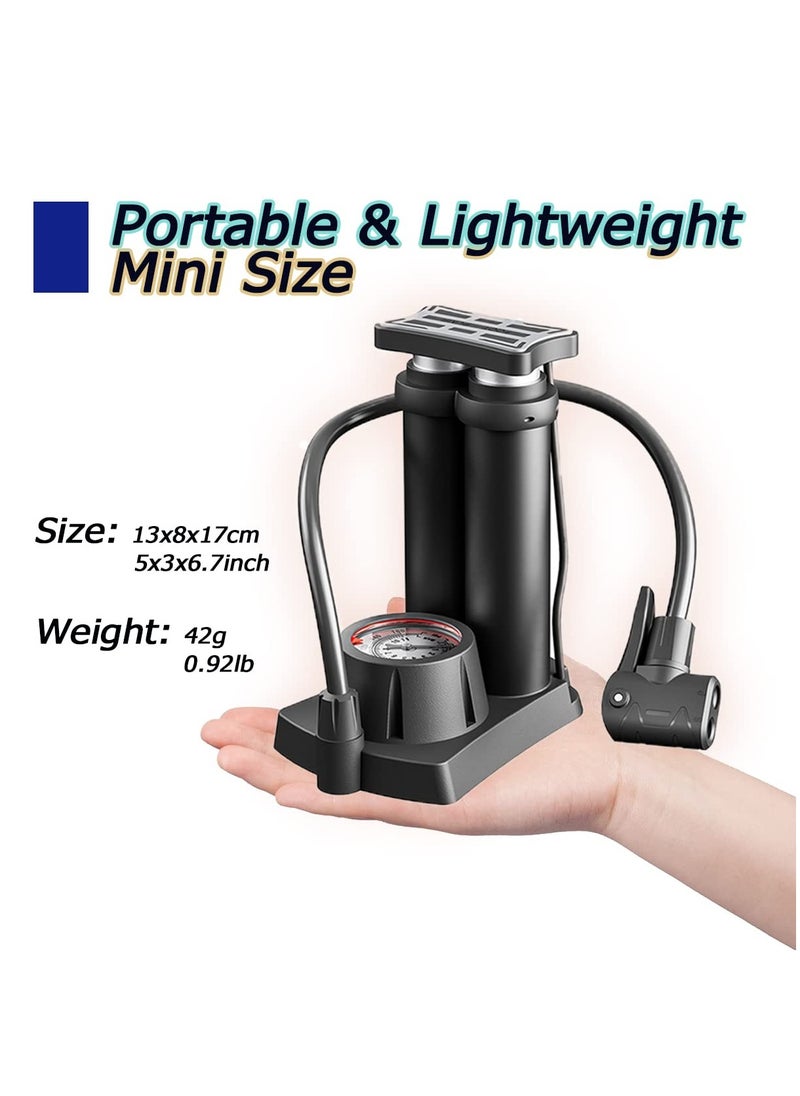Excefore Double Barrel Foot Pump, Portable Bike Pump Bicycle Air Tire Pump Super Fast Tyre Inflation Aluminum Alloy Mini Bike Floor Foot Pump with Pressure Gauge for All Bike, Fits Presta & Schrader Valve  - Image 4