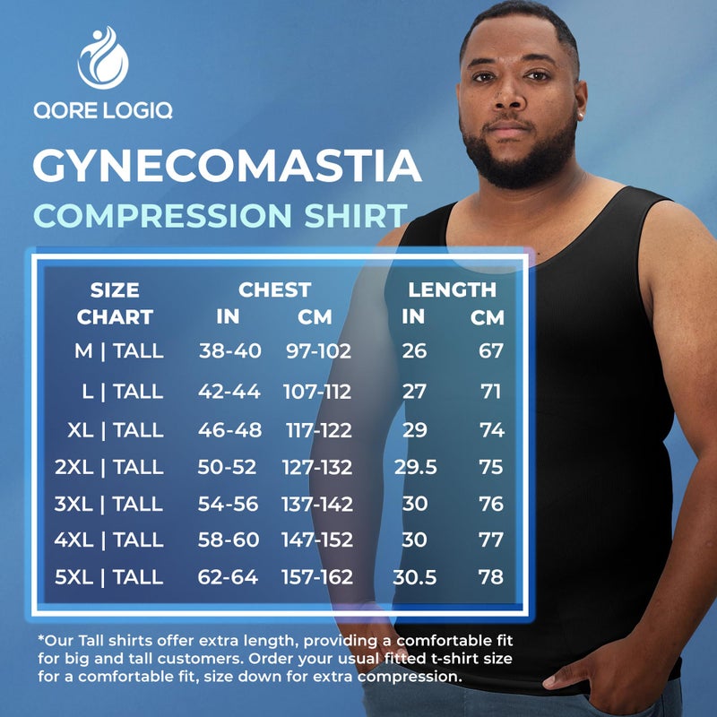 QORE LOGIQ Gynecomastia Compression Shirts for Men - Sleeveless Slimming Undershirts Tummy Control and Body Shaper Tank Top Black 4XLT (Tall Fit) - Image 5