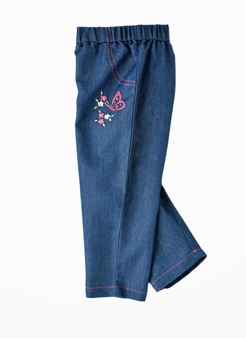 Jelliene - Girls' Denim Butterfly Embroidered Pants - Image 1