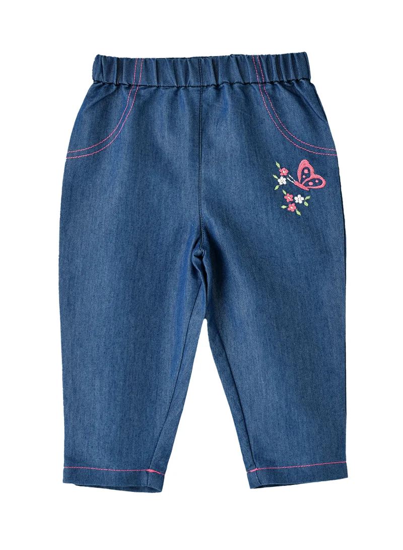 Jelliene Girls' Denim Butterfly Embroidered Pants