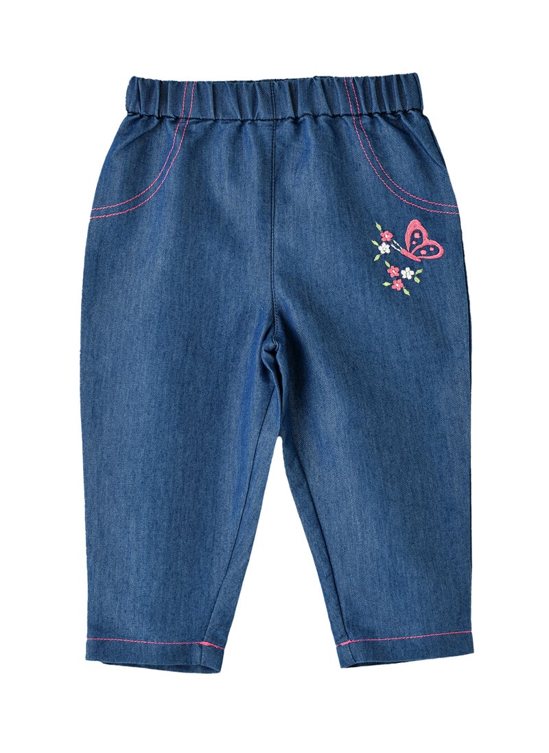 Jelliene - Girls' Denim Butterfly Embroidered Pants - Image 1