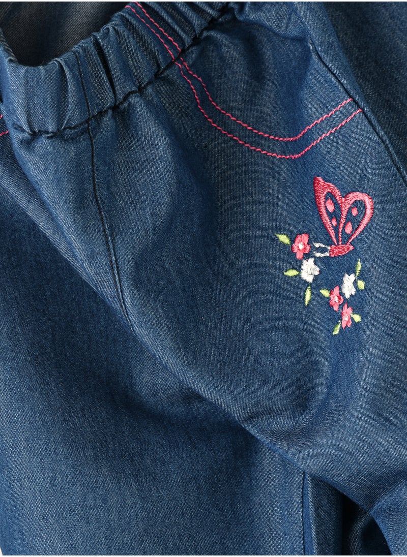 Jelliene - Girls' Denim Butterfly Embroidered Pants - Image 1